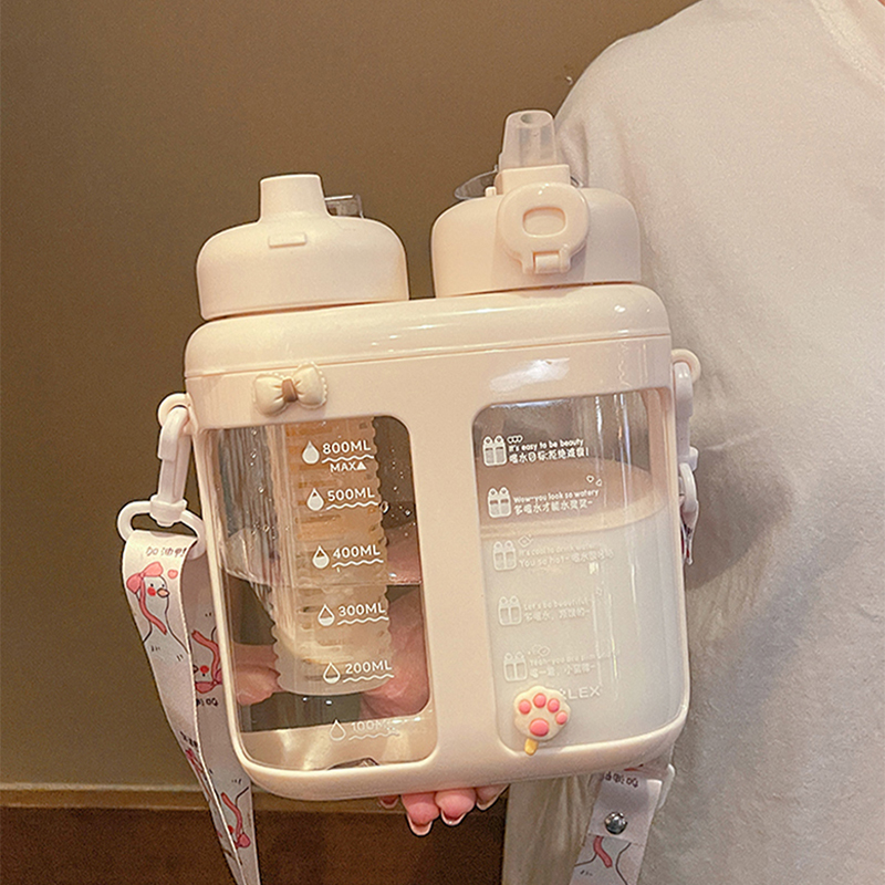 Water Purification Straw - 귀여운 더블 음료 플라스틱 물병, 빨대